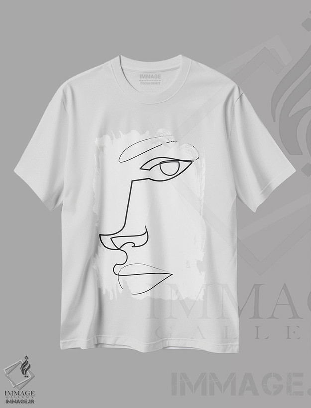 تیشرت طرح دار چهرهٔ خطی انتزاعی، هنر تزئینی سیاه و سفید اثر ادیلوم | فروشگاه ایماژ