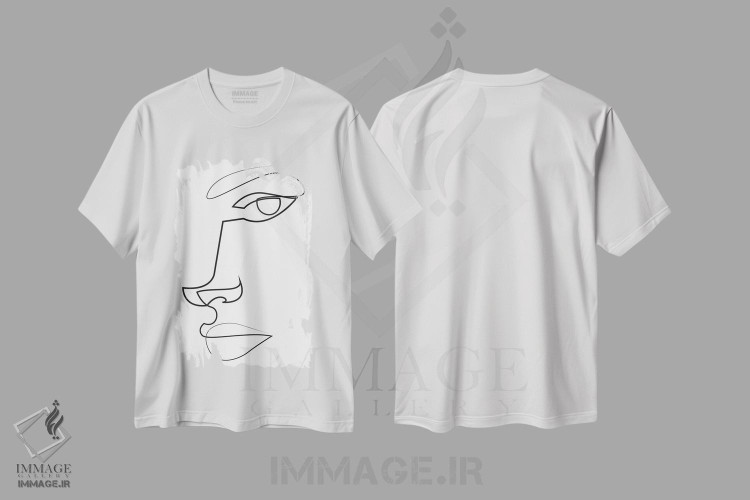تیشرت طرح دار چهرهٔ خطی انتزاعی، هنر تزئینی سیاه و سفید اثر ادیلوم | فروشگاه ایماژ