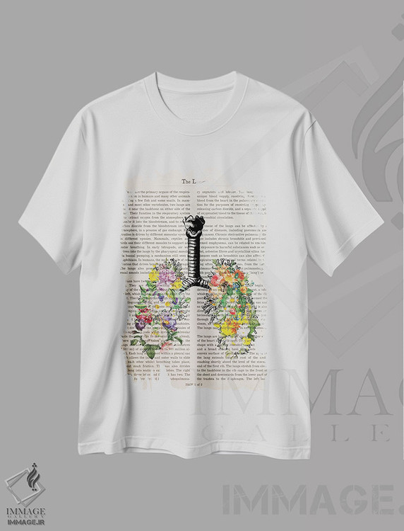 تیشرت طرح دار ریه ها با گل ها، تزئینی اثر پیکسل کهنه | فروشگاه ایماژ