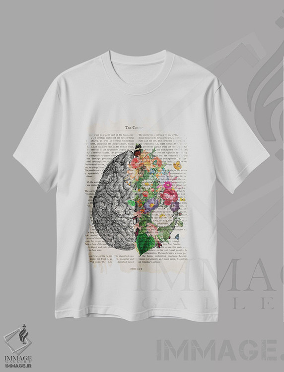 تیشرت طرح دار چاپ هنری مغز با گل، دکوراسیون جایگزین اثر پیکسل کهنه | فروشگاه ایماژ