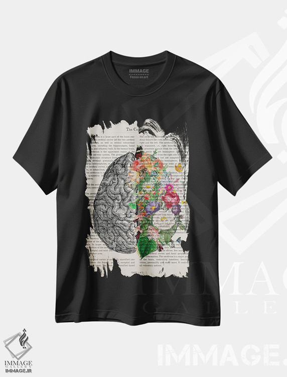 تیشرت طرح دار چاپ هنری مغز با گل، دکوراسیون جایگزین اثر پیکسل کهنه | immage.ir