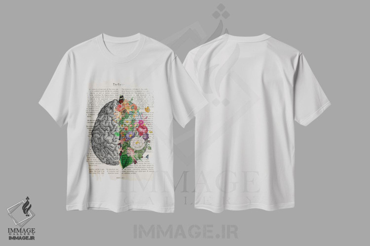تیشرت طرح دار چاپ هنری مغز با گل، دکوراسیون جایگزین اثر پیکسل کهنه | فروشگاه ایماژ