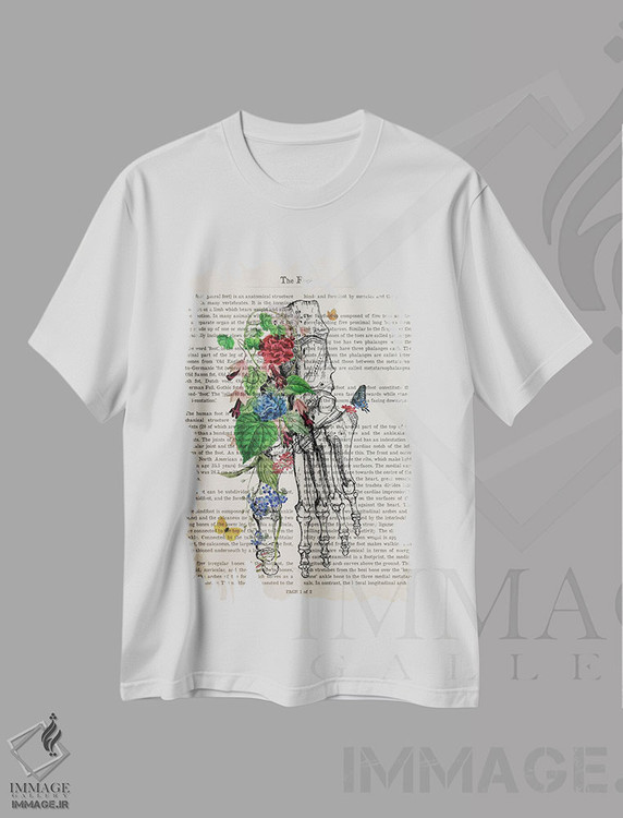 تیشرت طرح دار چاپ هنری آناتومی پا با گل، هنر دیجیتال اثر پیکسل کهنه | فروشگاه ایماژ