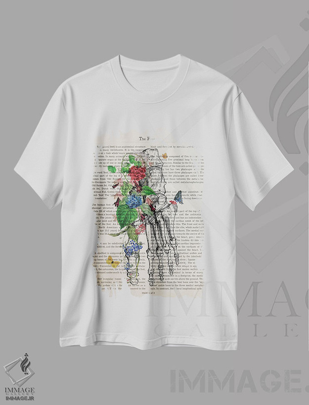 تیشرت طرح دار چاپ هنری آناتومی پا با گل، هنر دیجیتال اثر پیکسل کهنه | فروشگاه ایماژ