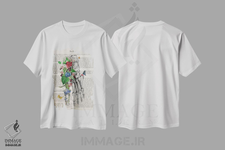 تیشرت طرح دار چاپ هنری آناتومی پا با گل، هنر دیجیتال اثر پیکسل کهنه | فروشگاه ایماژ