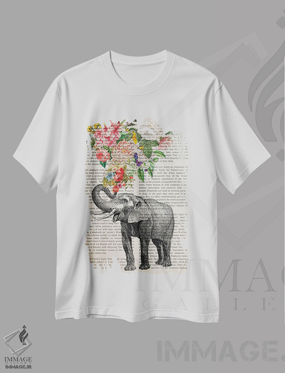 تیشرت طرح دار چاپ هایی از فیل با گل ها، هنر دیجیتال اثر پیکسل کهنه | فروشگاه ایماژ