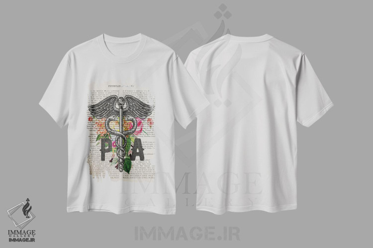 تیشرت طرح دار دستیار پزشکهمراه با گل ها، هنر دیجیتال اثر پیکسل کهنه | فروشگاه ایماژ