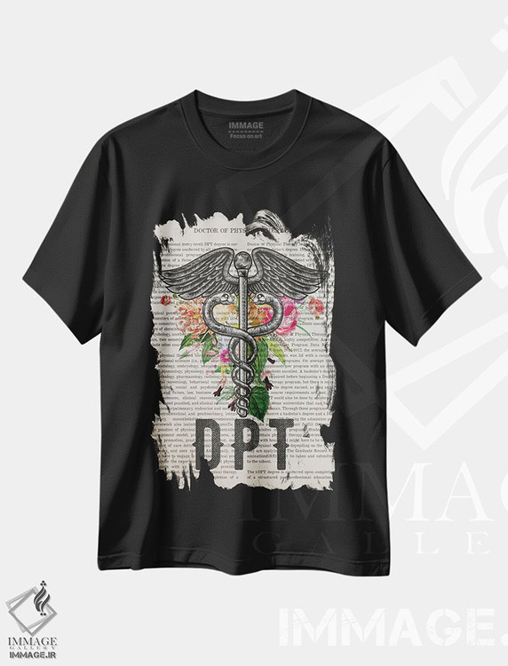 تیشرت طرح دار دکترای فیزیوتراپیهمراه با گل ها، هنر دیجیتال اثر پیکسل کهنه | فروشگاه ایماژ