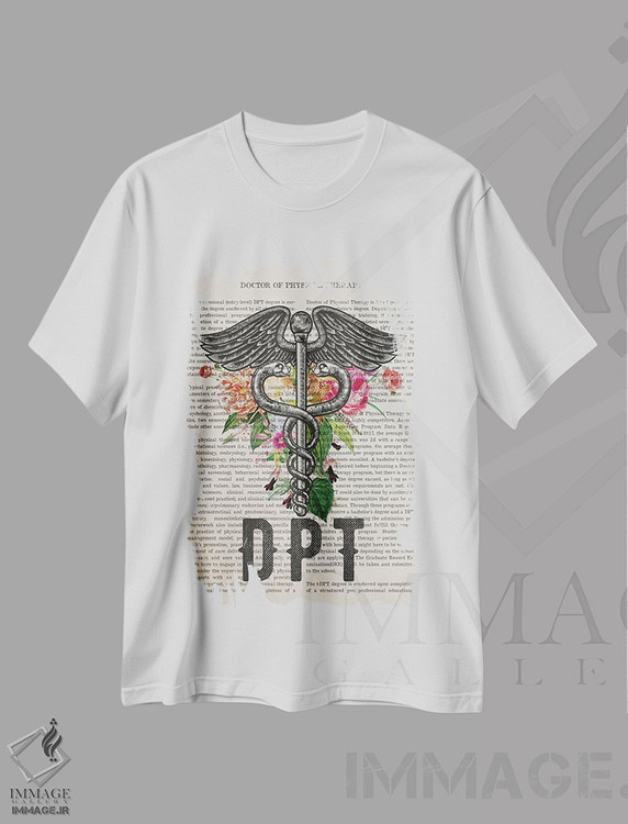 تیشرت طرح دار دکترای فیزیوتراپیهمراه با گل ها، هنر دیجیتال اثر پیکسل کهنه | immage.ir