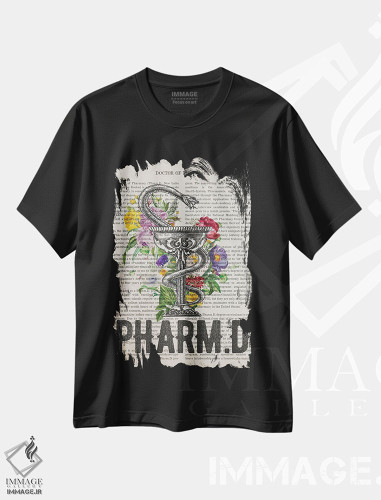 تیشرت طرح دار دکترای داروسازیهمراه با گل ها، هنر دیجیتال اثر پیکسل کهنه | فروشگاه ایماژ