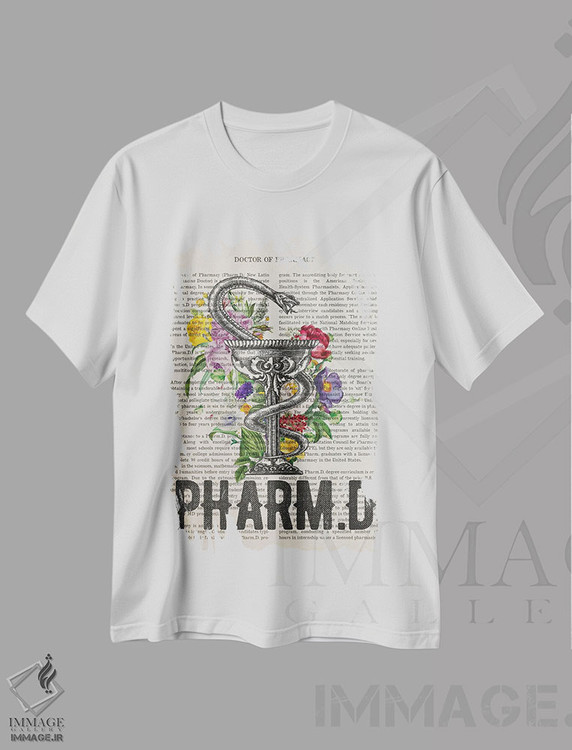 تیشرت طرح دار دکترای داروسازیهمراه با گل ها، هنر دیجیتال اثر پیکسل کهنه | immage.ir