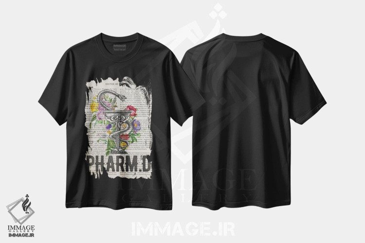 تیشرت طرح دار دکترای داروسازیهمراه با گل ها، هنر دیجیتال اثر پیکسل کهنه | فروشگاه ایماژ