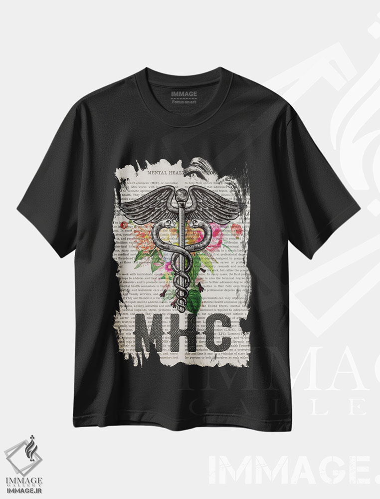 تیشرت طرح دار مشاور سلامت روانهمراه با گل ها، هنر دیجیتال اثر پیکسل کهنه | فروشگاه ایماژ