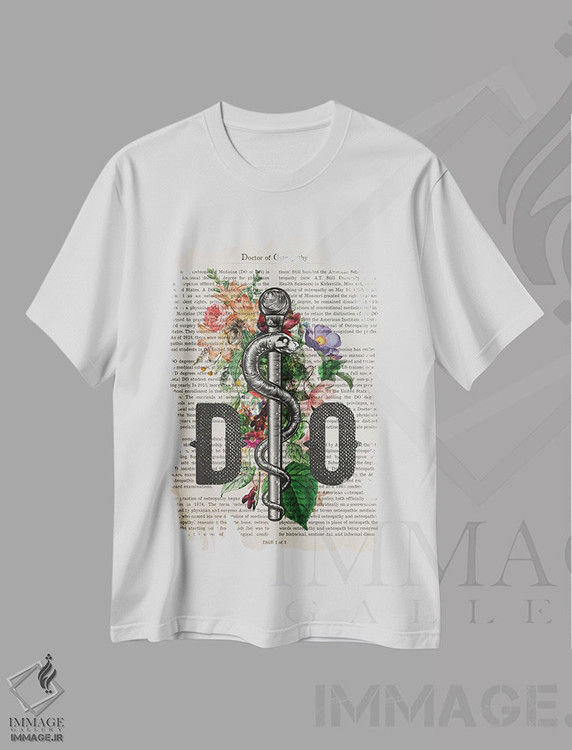 تیشرت طرح دار دکترای استئوپاتیهمراه با گل ها، هنر دیجیتال اثر پیکسل کهنه | فروشگاه ایماژ