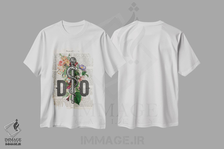 تیشرت طرح دار دکترای استئوپاتیهمراه با گل ها، هنر دیجیتال اثر پیکسل کهنه | فروشگاه ایماژ