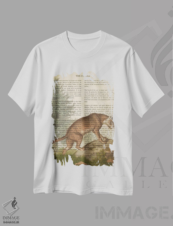 تیشرت طرح دار چاپ وینتیج پلنگ کوهستان، تزئینی اثر پیکسل کهنه | فروشگاه ایماژ