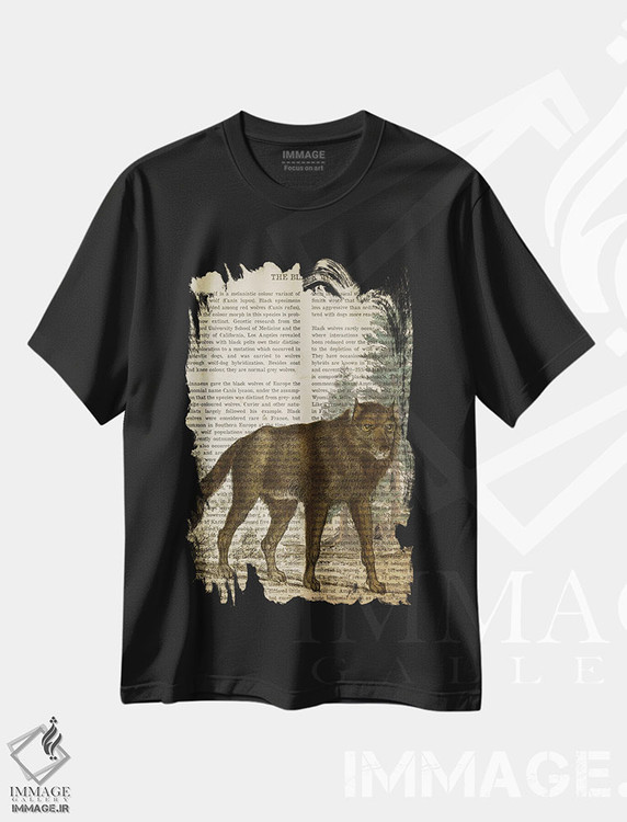 تیشرت طرح دار چاپ وینتیج گرگ سیاه، تزئینی اثر پیکسل کهنه | فروشگاه ایماژ
