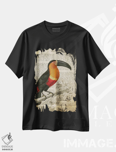 تیشرت طرح دار چاپ وینتیج توکان، تزئینی اثر پیکسل کهنه | فروشگاه ایماژ