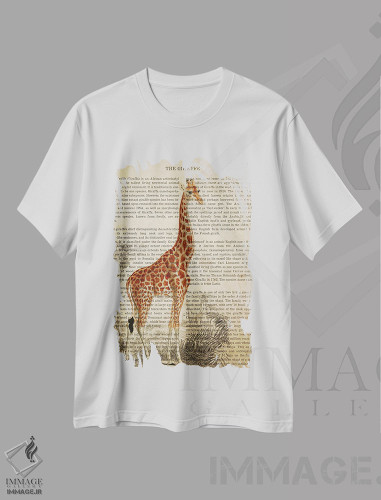 تیشرت طرح دار چاپ وینتیج زرافه، تزئینی اثر پیکسل کهنه | فروشگاه ایماژ