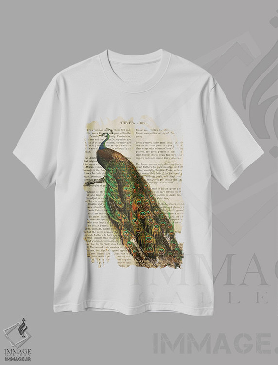 تیشرت طرح دار چاپ وینتیج طاووس، تزئینی اثر پیکسل کهنه | immage.ir