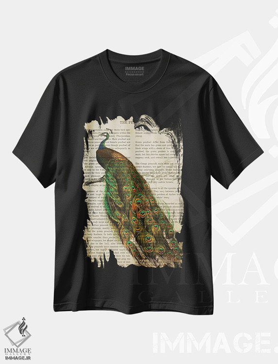 تیشرت طرح دار چاپ وینتیج طاووس، تزئینی اثر پیکسل کهنه | فروشگاه ایماژ