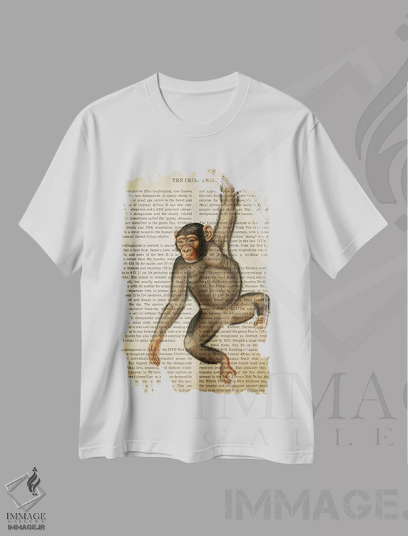 تیشرت طرح دار چاپ وینتیج شامپانزه، تزئینی اثر پیکسل کهنه | فروشگاه ایماژ