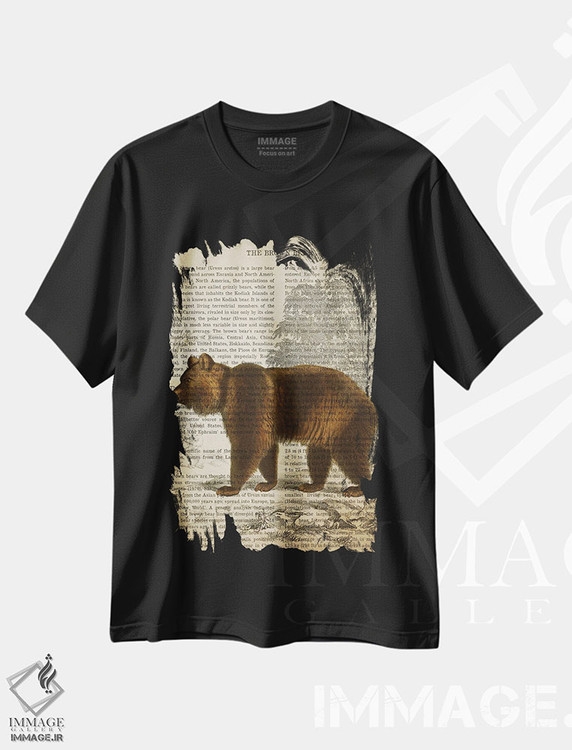 تیشرت طرح دار چاپ وینتیج خرس قهوه ای، دکور کلبه و لژ اثر پیکسل کهنه | immage.ir