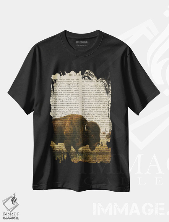 تیشرت طرح دار چاپ وینتیج گاومیش آمریکایی، تزئینی اثر پیکسل کهنه | فروشگاه ایماژ