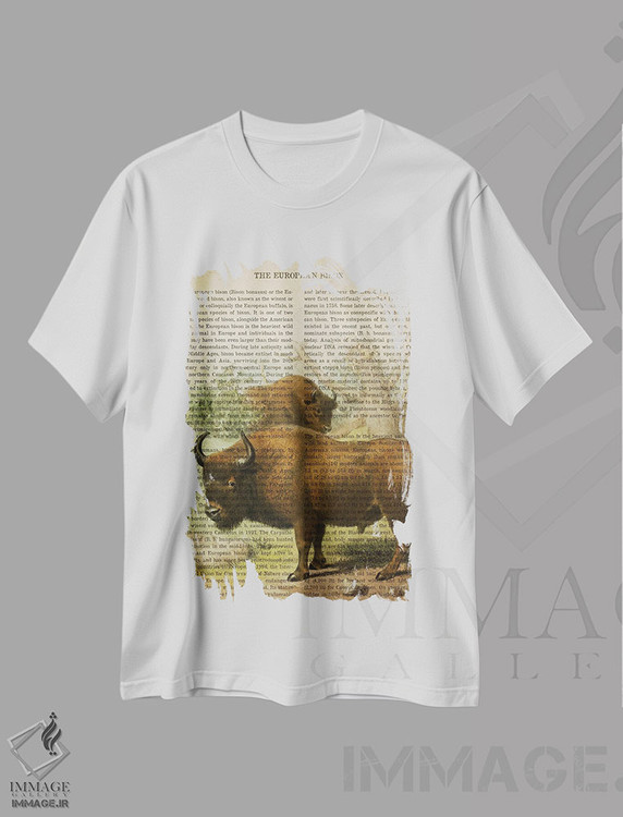 تیشرت طرح دار چاپ وینتیج گاومیش اروپایی، تزئینی اثر پیکسل کهنه | فروشگاه ایماژ