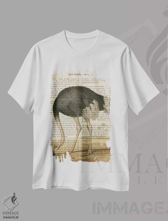 تیشرت طرح دار چاپ وینتیج شترمرغ معمولی، تزئینی اثر پیکسل کهنه | immage.ir