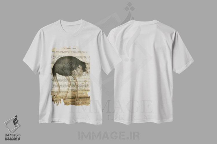 تیشرت طرح دار چاپ وینتیج شترمرغ معمولی، تزئینی اثر پیکسل کهنه | immage.ir