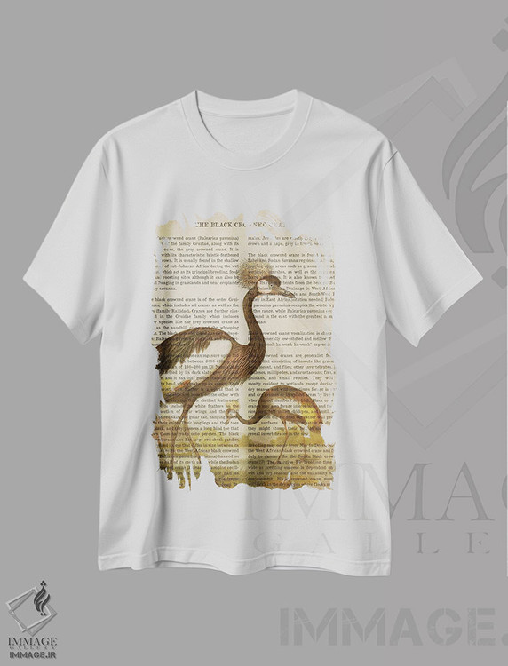 تیشرت طرح دار چاپ وینتیج درنای تاج سیاه، تزئینی اثر پیکسل کهنه | immage.ir