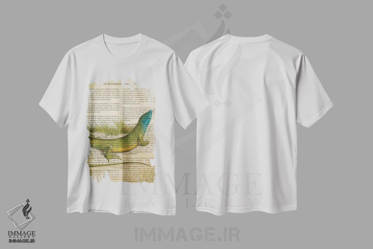 تیشرت طرح دار چاپ وینتیج مارمولک سبز اروپایی، تزئینی اثر پیکسل کهنه | فروشگاه ایماژ