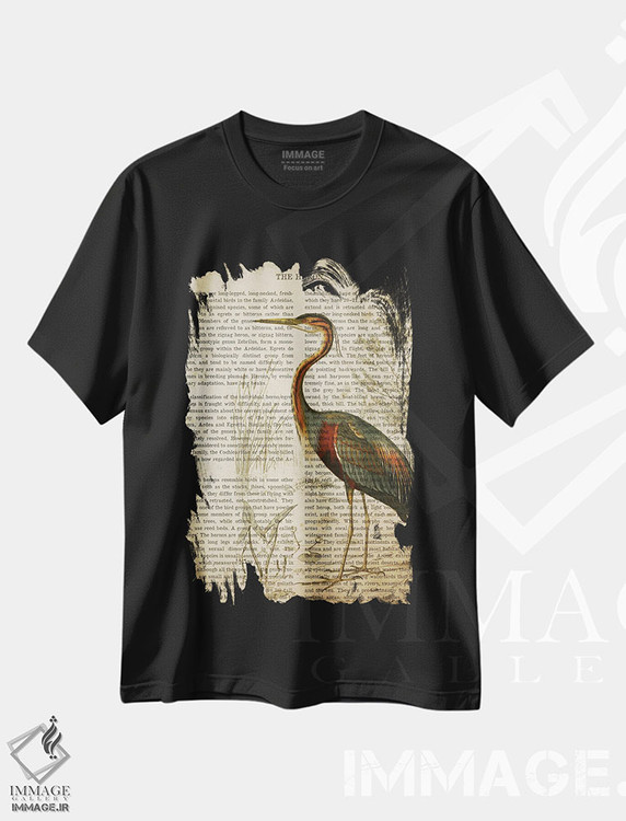 تیشرت طرح دار چاپ وینتیج حواصیل، تزئینی اثر پیکسل کهنه | فروشگاه ایماژ