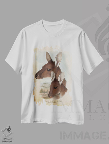 تیشرت طرح دار کانگوروی خاکستری غربی، تزئینی اثر پیکسل کهنه | فروشگاه ایماژ