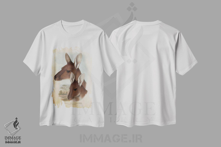 تیشرت طرح دار کانگوروی خاکستری غربی، تزئینی اثر پیکسل کهنه | فروشگاه ایماژ