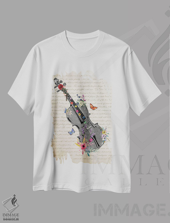 تیشرت طرح دار ویولن با گل ها، تزئینی اثر پیکسل کهنه | immage.ir