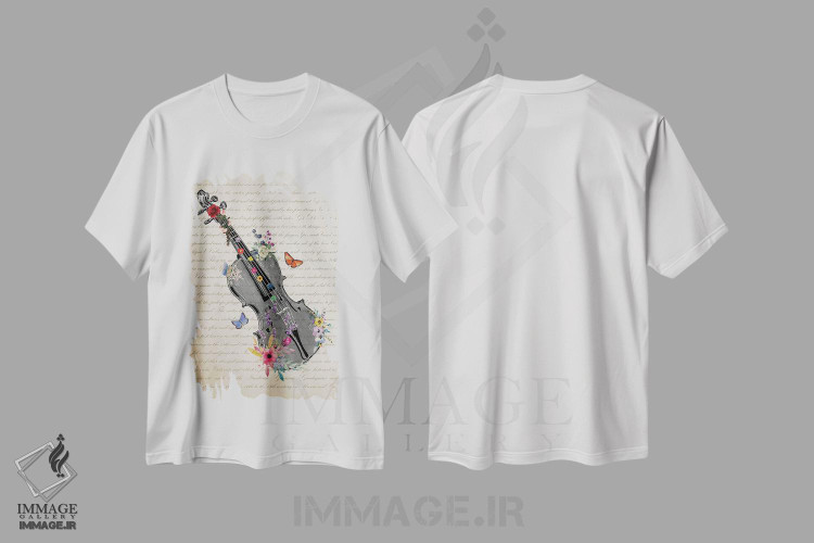 تیشرت طرح دار ویولن با گل ها، تزئینی اثر پیکسل کهنه | immage.ir