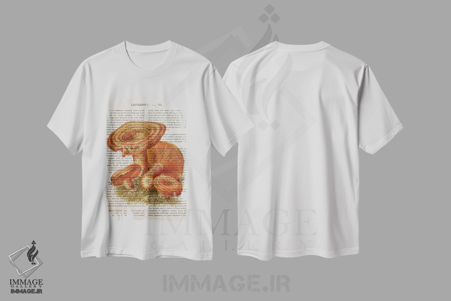 تیشرت طرح دار قارچ لاکتاریوس دلیسیوسوس، تزئینی اثر پیکسل کهنه | immage.ir