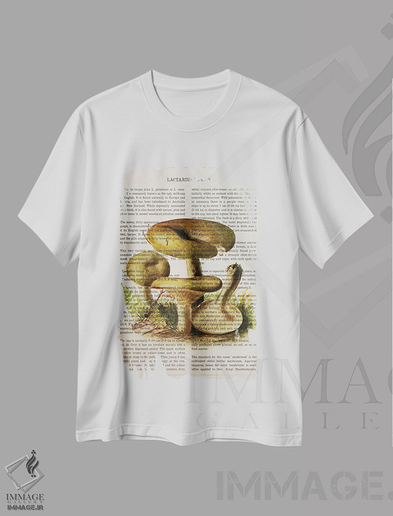 تیشرت طرح دار قارچ لاکتاریوس تورپیوس، تزئینی اثر پیکسل کهنه | فروشگاه ایماژ