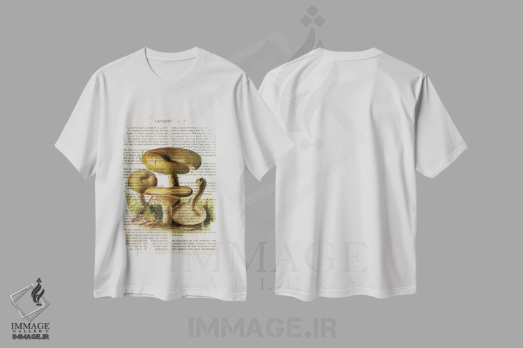 تیشرت طرح دار قارچ لاکتاریوس تورپیوس، تزئینی اثر پیکسل کهنه | فروشگاه ایماژ