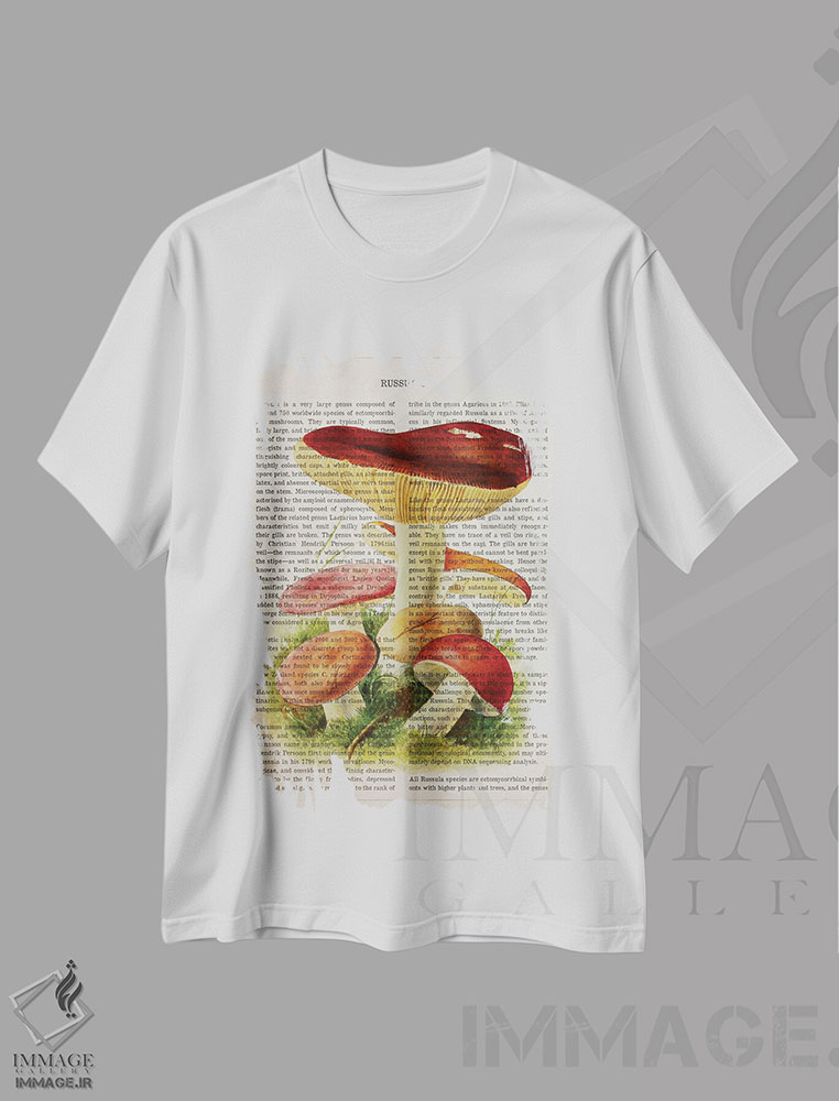 تیشرت طرح دار قارچ روسولا، تزئینی اثر پیکسل کهنه | فروشگاه ایماژ