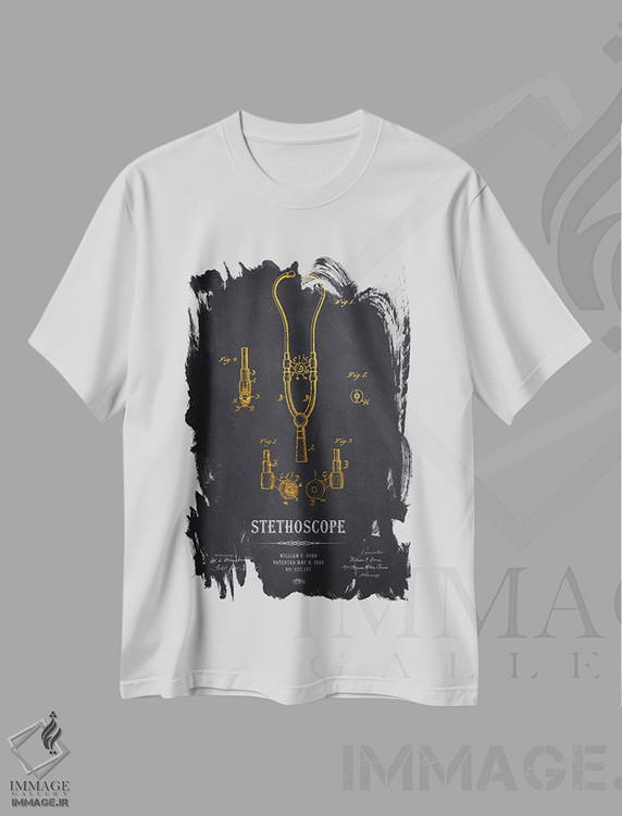 تیشرت طرح دار طرح ثبت اختراع گوشی پزشکی، هنر دیجیتال اثر پیکسل کهنه | فروشگاه ایماژ