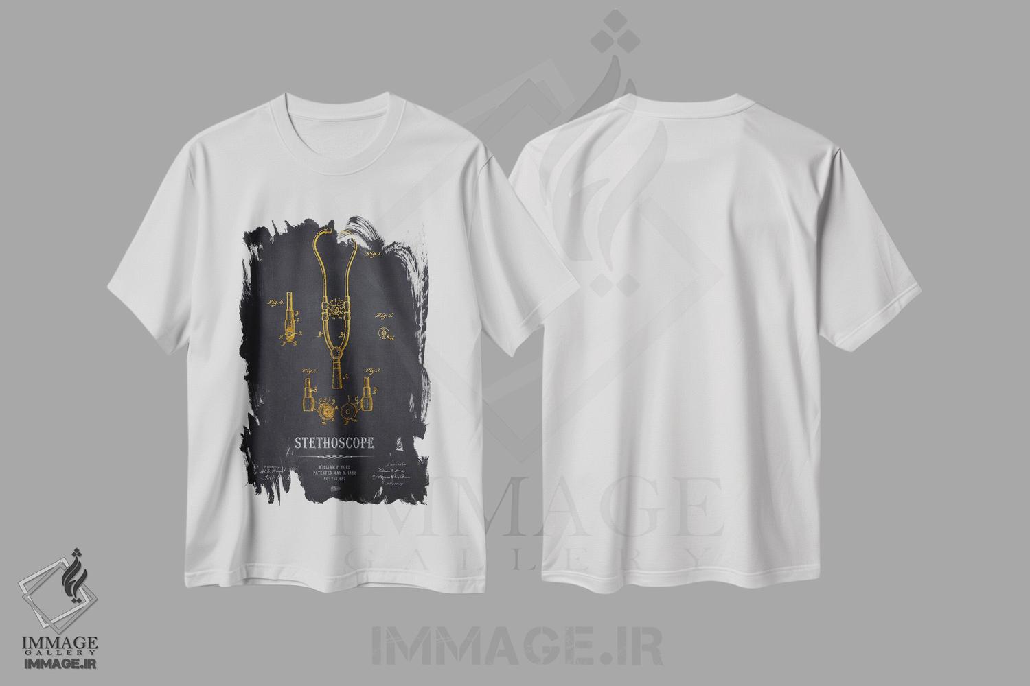 تیشرت طرح دار طرح ثبت اختراع گوشی پزشکی، هنر دیجیتال اثر پیکسل کهنه | فروشگاه ایماژ
