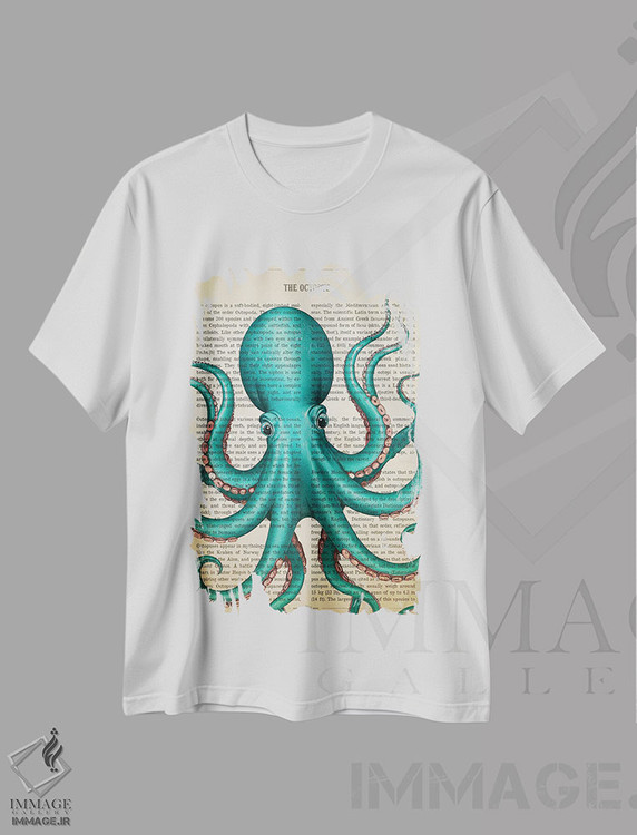 تیشرت طرح دار اختاپوس فیروزه ای، هنر دیجیتال اثر پیکسل کهنه | فروشگاه ایماژ