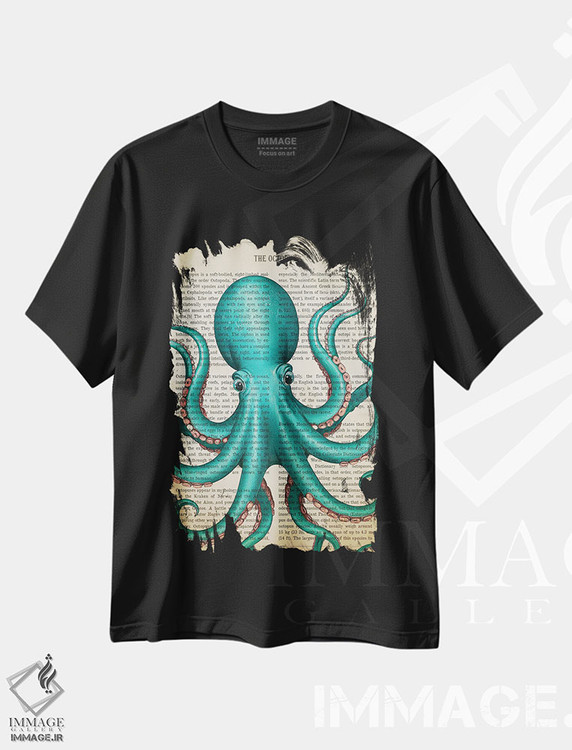 تیشرت طرح دار اختاپوس فیروزه ای، هنر دیجیتال اثر پیکسل کهنه | immage.ir