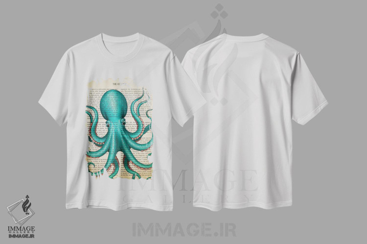 تیشرت طرح دار اختاپوس فیروزه ای، هنر دیجیتال اثر پیکسل کهنه | فروشگاه ایماژ