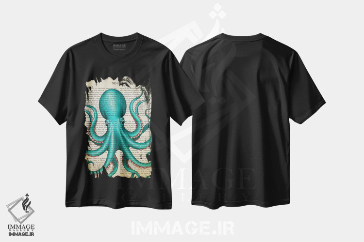تیشرت طرح دار اختاپوس فیروزه ای، هنر دیجیتال اثر پیکسل کهنه | immage.ir