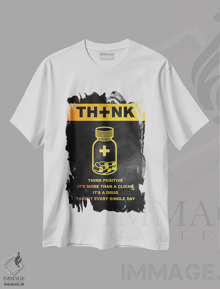 تیشرت طرح دار تفکر مثبت دارویی، تزئینی اثر آدریان بالدُوینو | فروشگاه ایماژ