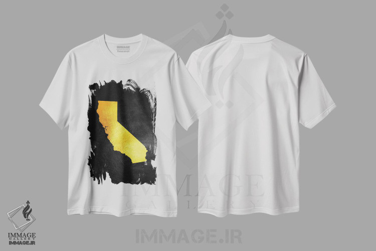 تیشرت طرح دار نقشه طلایی کالیفرنیا، تزئینی اثر آدریان بالدُوینو | فروشگاه ایماژ